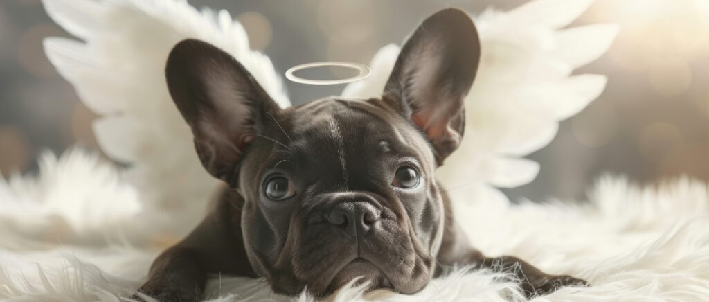 French Bulldog with angel wings and halo