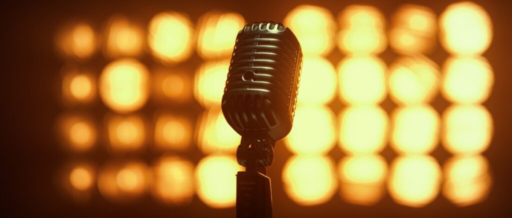 Retro microphone illuminated background