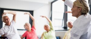 Elderly people exercising