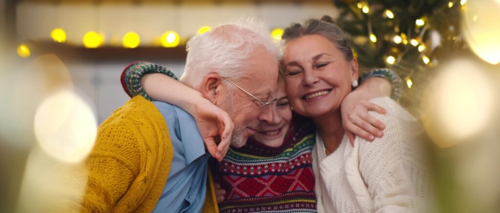 Senior friends celebrating winter holidays.