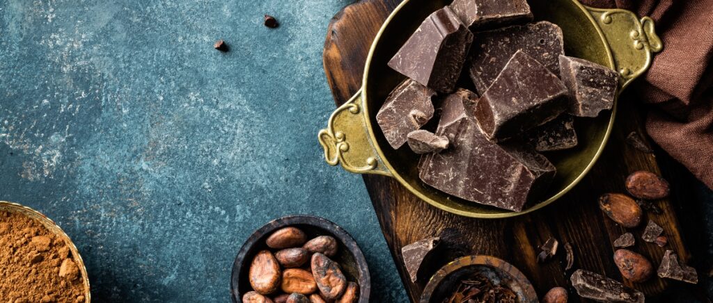 chocolate pieces crushed and cocoa beans