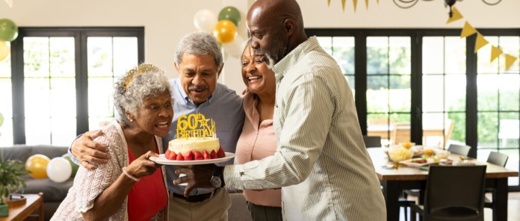 family celebrating 60th birthday