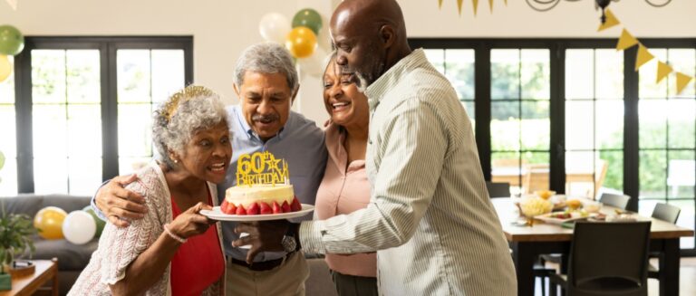 family celebrating 60th birthday