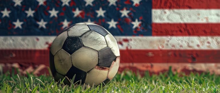 soccer ball, american flag background