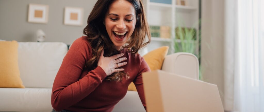 woman opening a surprise
