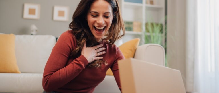 woman opening a surprise