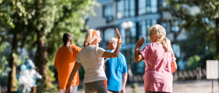 happy senior women going on a walk